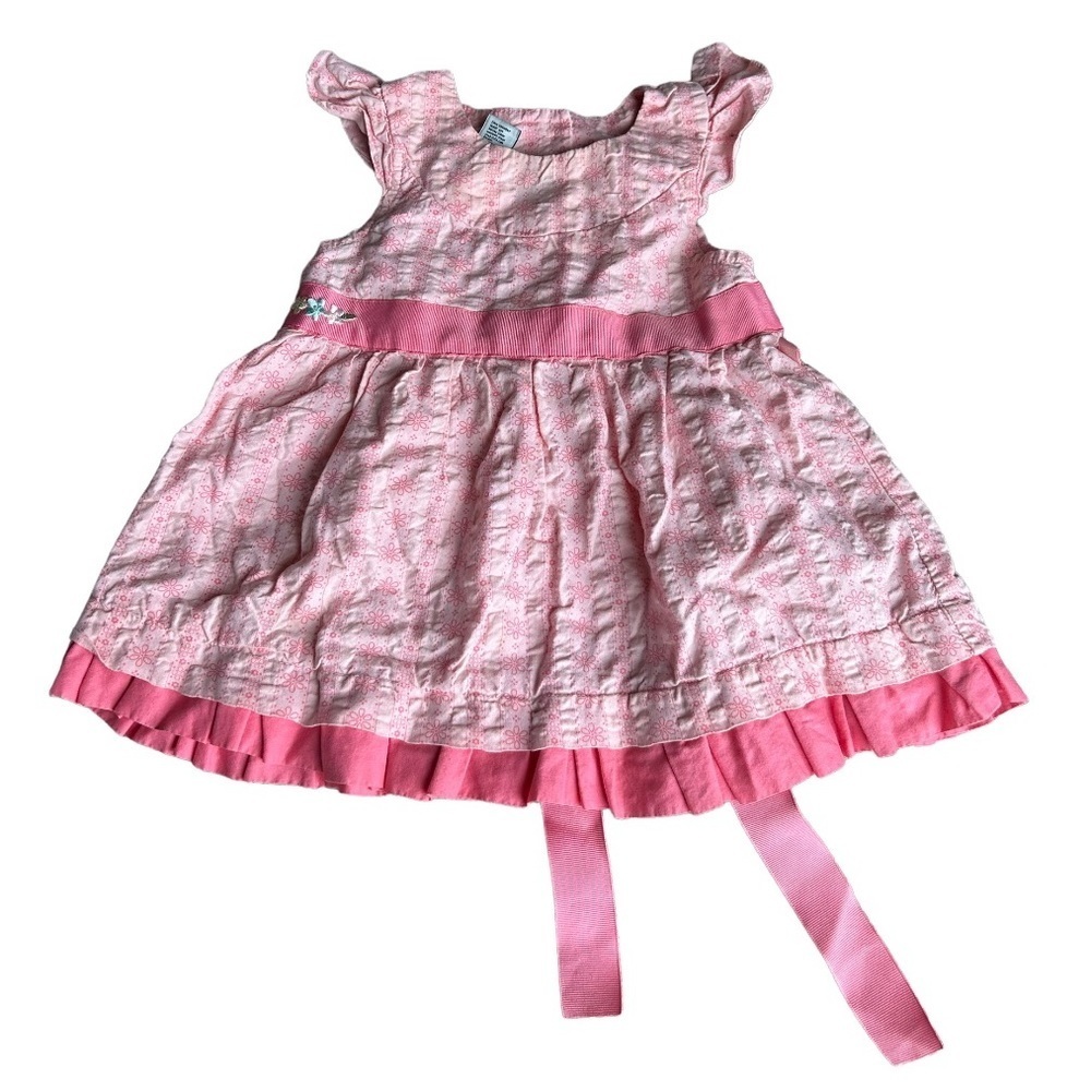 Oshkosh B’gosh girls pink white with flower and bow detail dress